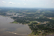 Aerial view of Hambrooks Bay, Cambridge, with downtown in the background. 