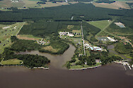 Aerial view of the Horn Point Laboratory and Center Administration of the University of Maryland Center for Environmental Science. Sediment plumes after the heavy rains of June and July 2006 are also visible around the boat basin.