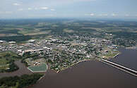 The Cambridge wastewater treatment plant, with downtown Cambridge in the background and the Choptank River Bridge on the right