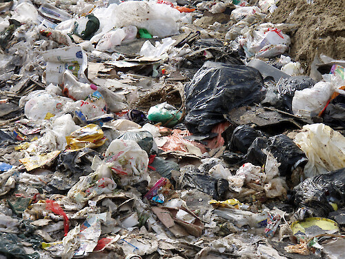 Plastic bags and other trash at a municipal landfill