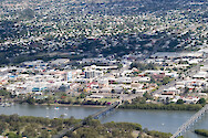 Aerial view looking across the Burnett River to the Bundaberg town centre 