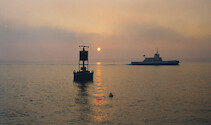 The Providence to Newport RI ferry at sunset taken during a Rapid Invasive Survey of Narragansett Bay. 