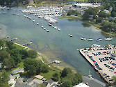 Helicopter view of Wickford Harbor, RI during a sever hypoxic event. Water appears to have the 