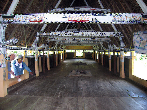 Bais are traditional meeting houses in Palau. The use of symbols communicate stories and legends.