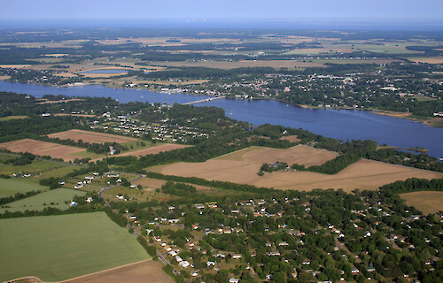 Chestertown on the Chester River, with the Route 213 bridge.