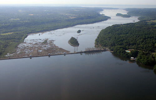 Looking downstream towards Chesapeake Bay from the Conowingo Dam on the Susquehanna River. 