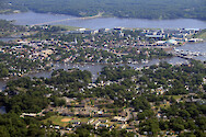 Eastport (foreground), Annapolis, and the US Naval Academy. Spa Creek is in the foreground, and the Severn River and Route 450/Naval Academy bridge are in the background.