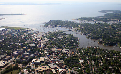 Downtown Annapolis and Spa Creek, leading into the Severn River and Chesapeake Bay. Eastport and Back Creek are in the background.