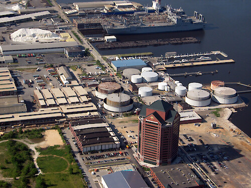 Industry along the East Channel in Baltimore. The Patapsco River is in the top of the picture. 