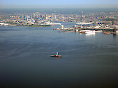 Patapsco river looking into Baltimore harbor and the city of Baltimore.