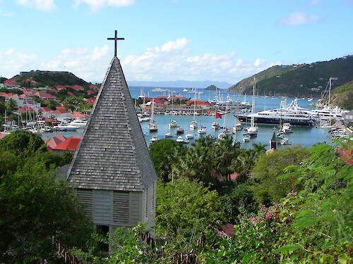 View of the inner harbor of Gustavia on the island of St. Barths.