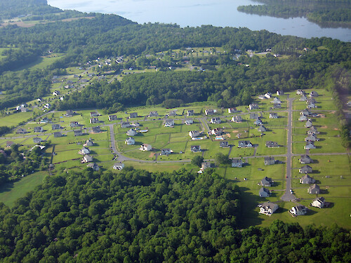 Housing development surrounded by forest along the Eastern Shore of the Chesapeake Bay.