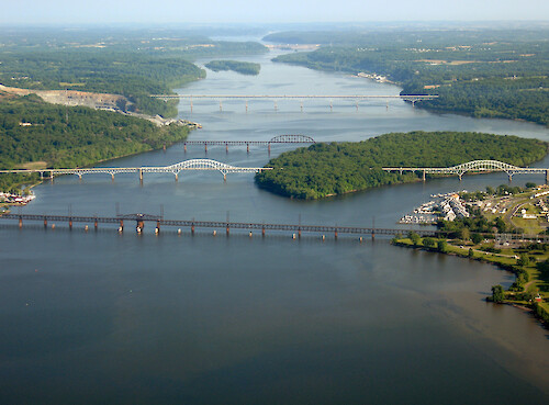 Several bridges in the Susquehanna River.