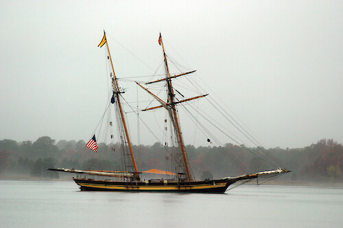 Pride of Baltimore on the Tred Avon River, Chesapeake Bay.