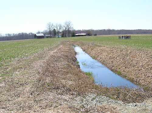 Drainage ditch in a agricultural field near Ruthsburg, Maryland. Ditch is being monitored by a team of scientists to see the amount of nutrients that comes off the fields.