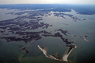 Beach Island (foreground) on the eastern shore of Virginia. Shoals and seagrass are also visible.