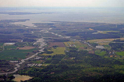 Looking south along East Creek, which flows into Pocomoke Sound