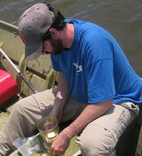Monitoring water quality in the Monie Bay component of Chesapeake Bay, MD National Estuarine Research Reserve. Fortnightly sampling will contribute to the System-Wide Monitoring Program