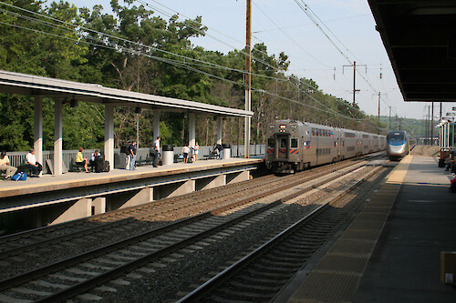 Amtrak and MARC express trains entering station