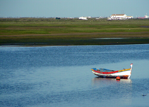 traditional fishing boat moored in Ria Formosa