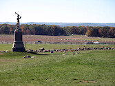 The spot where Pickett's soldiers attacked the Union line on the third day of the battle. The remnant of the stone wall built by Union soldiers can still be seen. 