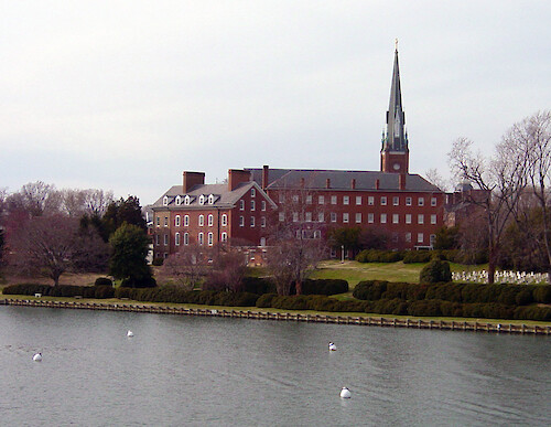 Church on Duke of Gloucester St. in Annapolis seen from the Compromise St. drawbridge 