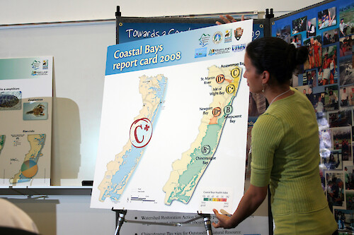 First annual release of the Maryland's Coastal Bays Report Card. These sensitive coastal lagoons received an overall grade of C+ for 2008. Scientists, the Maryland Coastal Bays Program, National Parks Service, state and local politicians, other dignitaries, and the general public gathered to hear the assessment which was based on water quality and other monitoring data and disseminated widely through various media. The Report Card was a collaboration between several entities, including the University of Maryland Center for Environmental Science, IAN, EcoCheck, and the Maryland Coastal Bays Program. 