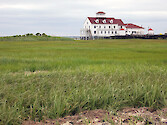 Saltmarsh in the Jacques Cousteau National Estuarine Research Reserve in southern New Jersey. In the background is the Rutgers University marine field station.