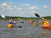 Paddlers on the upper Patuxent River during the annual Patuxent Sojourn paddle.