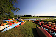 Kayaks awaiting their paddlers on the morning of the final day of the 4-day Patuxent Sojourn paddle