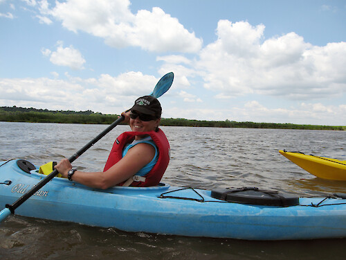 Jane Thomas from IAN paddling with the Patuxent Sojourn, an annual four-day paddling trip along the Patuxent River