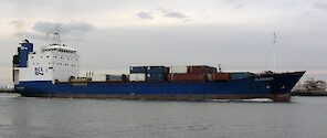 The Oleander passes through a shipping channel in Bayonne, NJ