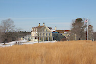 View of the historic salt marsh farm house which now serves as the Visitor Center at the Wells National Estuarine Research Reserve in Wells, Maine. 