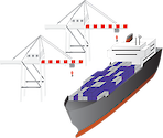 Illustration of port with cranes and cargo ship