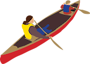 Illustration of woman and child canoeing