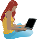 Illustration of scientist using laptop computer