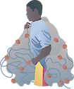 Illustration of person net fishing