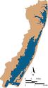 Illustration locator map of Coastal Bays watershed in Delaware, Maryland, and Virginia, USA