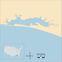 Illustration map of Choctawhatchee Bay in Florida, USA