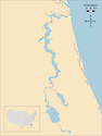 Illustration map of St. Johns River in Florida, USA