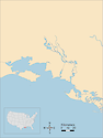 Illustration map of Atchafalaya and Vermillion Bays in Louisiana, USA