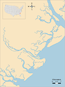 Illustration map of Savannah River in Georgia and South Carolina, USA