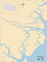 Illustration map of Altamaha River in Georgia, USA