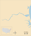 Illustration map of Merrimack River in Massachusetts and New Hampshire, USA