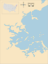 Illustration map of Boston Harbor in Massachusetts, USA