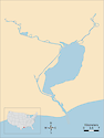 Illustration map of Sabine Lake in Louisiana and Texas, USA