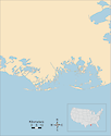 Illustration map of Terrebonne and Timbalier Bays in Louisiana, USA