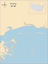 Illustration map of West Mississippi Sound in Louisiana and Mississippi, USA