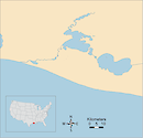 Illustration map of Mermentau River in Louisiana, USA