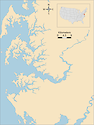 Illustration map of Choptank River in Maryland, USA
